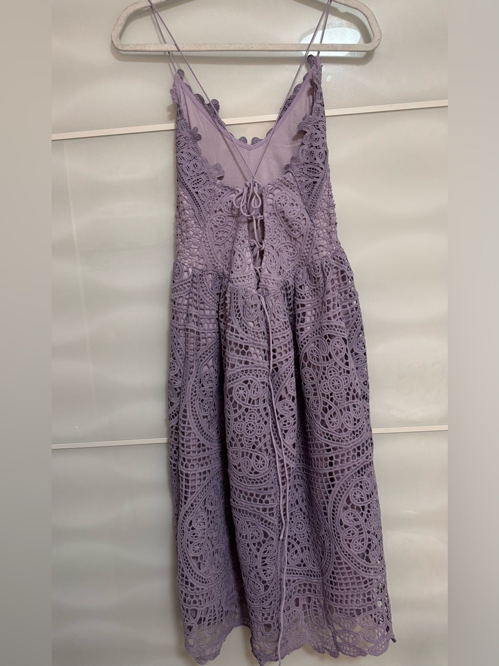 NWT Two Sisters purple lavender midi lace dress L Crochet boho lace up open back - Picture 5 of 10